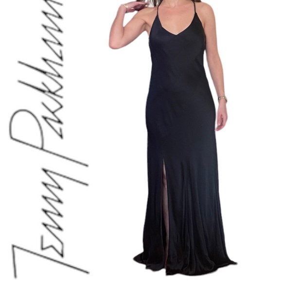 Jenny Packham Mermaid shape black satin dress striped w/ black sequins Sz 6 USA - Picture 4 of 8